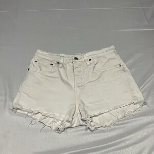 Levis 501 Cutoff Denim Shorts Womens 27 White Button Fly Frayed Hem